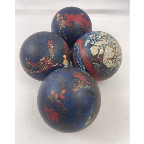Vintage Duckpin Bowling Balls Set of 4 Red White Blue Marbled Swirl Pattern - Bild 8 von 8