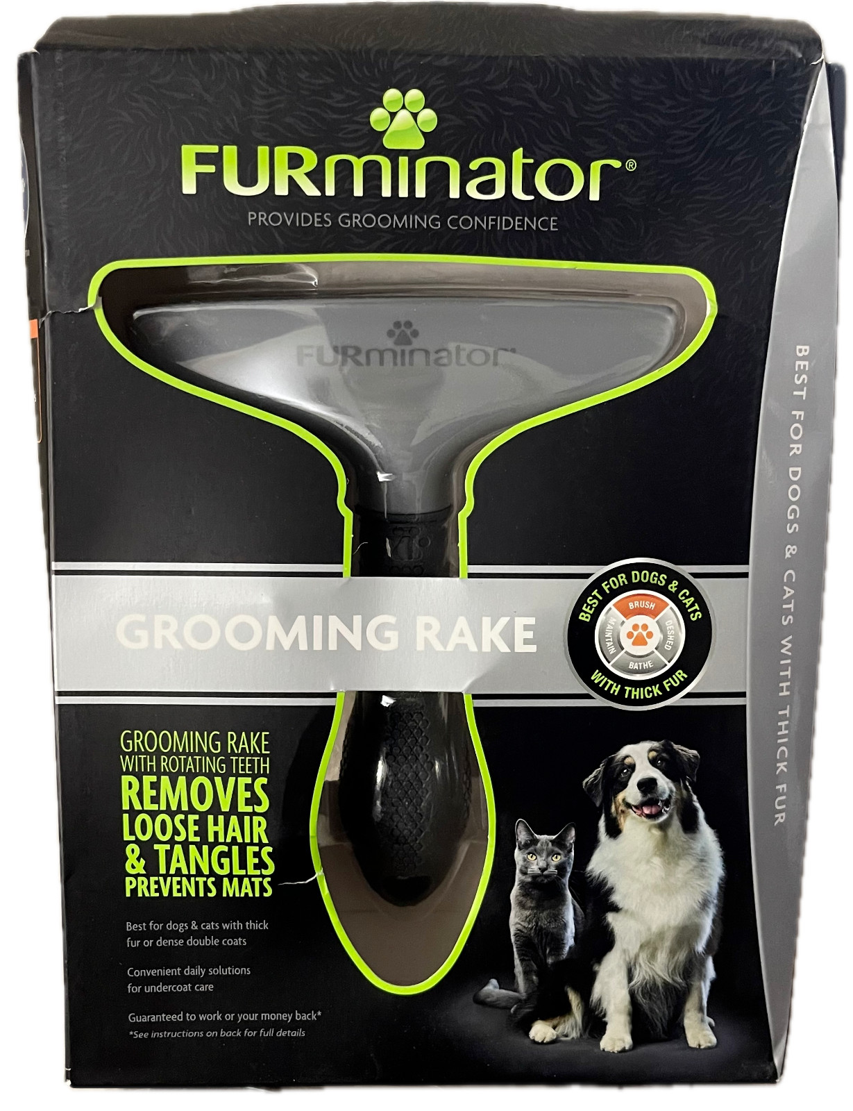 FURminator Daily Grooming Rake w/Rotating Teeth Dogs & Cats w/Thick Fur, NEW