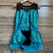 A Wish Come True Dance Costume 607 Name in Lights Blue Sequin Black Velvet Mesh