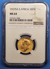 1927 SA South Africa Gold Sovereign George V MS-64 NGC KM#21 .2355 oz AGW