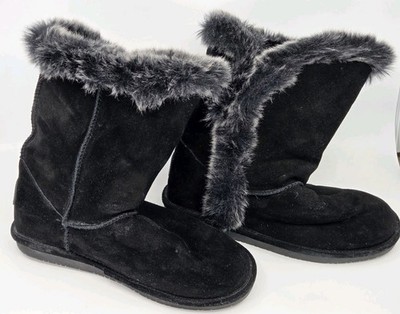 Bearpaw Cora 2664W Womens 10 Mid Calf Cow Black Suede Upper Faux Fur Boot