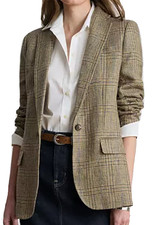 NWT Lauren Ralph Lauren Glen Plaid Lined Blazer, Brown Multi, Sz 2, 345