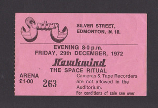 HAWKWIND 1972 "SPACE RITUAL" CONCERT TOUR TICKET SUNDOWN EDMONTON