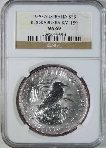 1990 Australia Kookaburra 1oz .999 Silver $5 Coin KM-189 NGC MS69