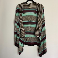NY Say What? Knit Cardigan Open Front Retro Geometric Print Made in USA Size M
