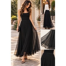 Onyx Nite Womens Black Sheer Mesh Overlay Maxi Skirt Made in USA Size S