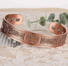 Magnetic Copper Tree of Life Bracelet Pain Relief Energy Balance Cuff Bangle