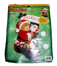 Bucilla Felt Applique 18" Stocking Kit TEDDY'S CHRISTMAS 84252 Partially Worked