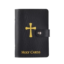 Holy Card holder Folder Black Gold 20 Plastic Sleeves snap close free holy card