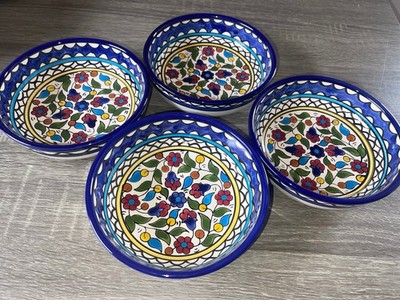 Bowls Flat Style Set of 4 Ceramic Handmade 18 cm Palestinian Pottery Made in