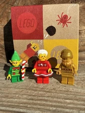 Authentic Set Of 3 Lego CHRISTMAS BAM 2025 GOLD SANTA MRS CLAUSE ELF MINIFIGURES