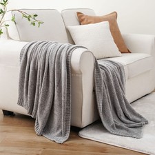 Light Grey Throw Blanket for Couch Soft Chenille Knit Throw Blanket for Sofa ...