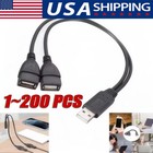 USB 2.0 A Male To 2 Dual USB Female Jack Y Splitter Hub Power Adapter Cable LOT
