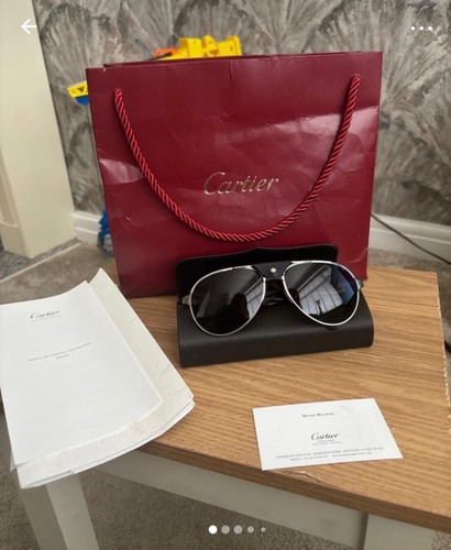 Cartier Santos de Cartier CRESW00279 Sunglasses – Brushed Ruthenium / Grey Polar