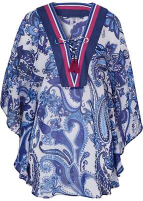 Neu Strand Tunika-Kleid aus recyceltem Polyester Gr. 36/38 Blau Weiß Mini-Dress