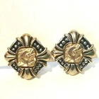 Vintage Clip On Earrings Gold Tone Spartan Knight Cameo Costume Jewelry