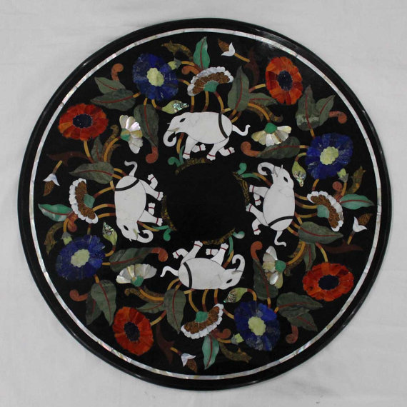 24 Inch Handmade Marble Pietra Dura Inlay Table Top for Home Decor