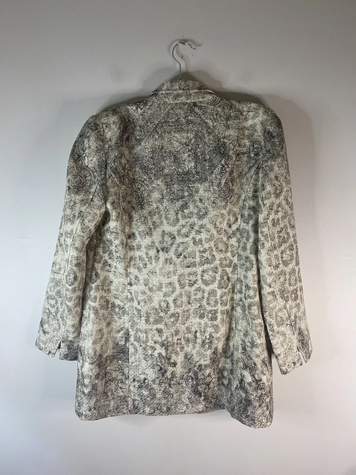 Chico's Womens White Shimmer Blazer Button Long Jacket Long Sleeve Size 1 - Image 3 of 4