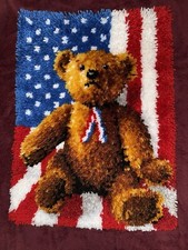 Finished Latch Hook Patriotic Teddy Bear Wall Art 27  L X 20 1/2  W Adorable 