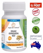 Capsules de racine d'ashwagandha BIO (Withania somnifera) - 500 mg - Stock AU
