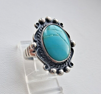 アクセサリー Vintage Silver Oval Turquoise Ring 925 VINTAGE 925 STERLING SILVER BELL TRADING POST oval 21x12 mm