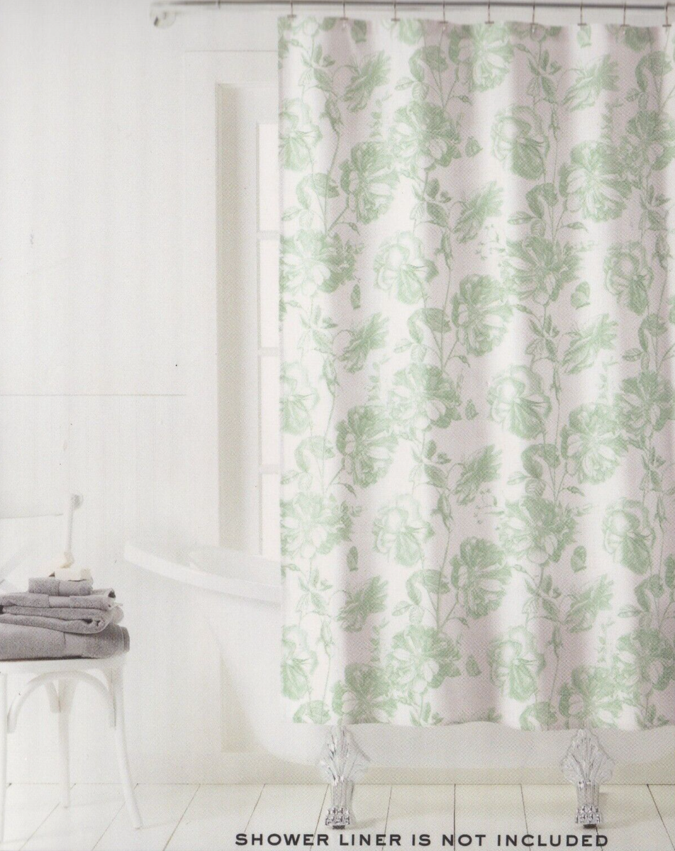 Ralph Lauren Fabric Shower Curtain Camellia & Butterflies Green