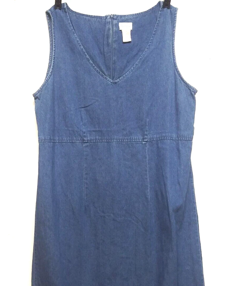 VTG 90s Erika Maxi Dress Denim Modest Sz L Prairie Cottage-Core beaded sleeveles - Изображение 3 из 4