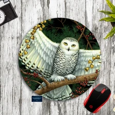 Winter Snowy Owl beautiful art Custom Round mouse pad desk mat home office gift