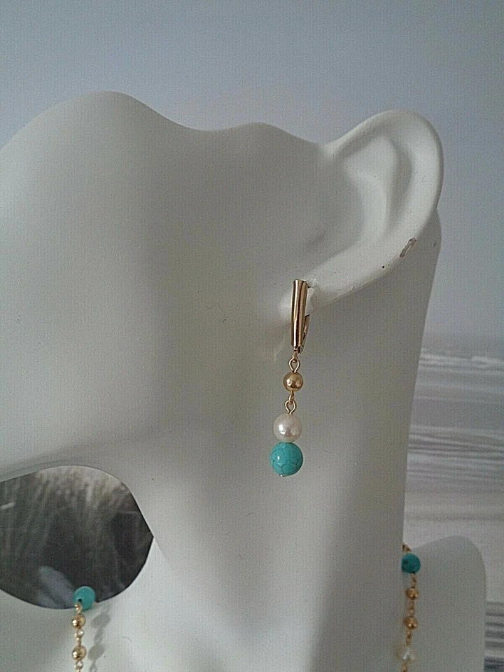Gold Ohrringe 14K Gold Filled Perlen Türkis - Bild 2 von 4