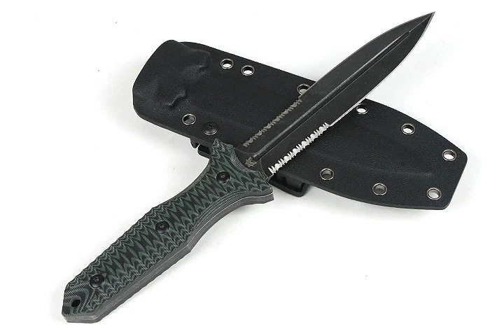New Serrated Double Edge D2 Blade G10 Handle Tactics Dagger Hunting Knife VTH73 - Image 4 of 4