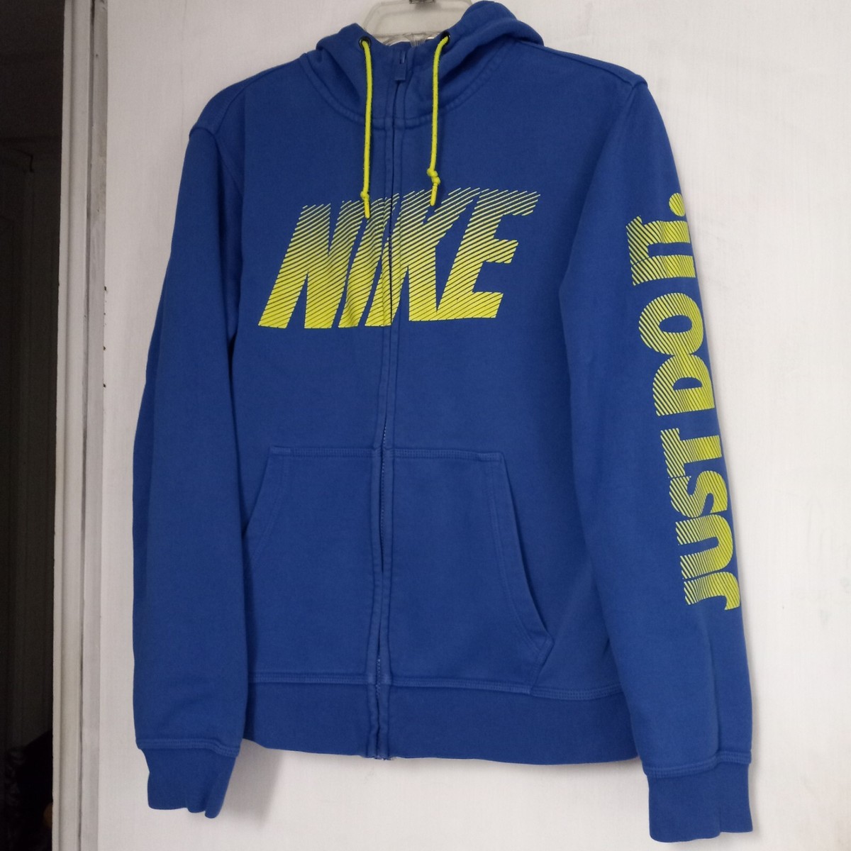 Nike Mens Full Zip Cotton-Blend Hoodie Sz M Just Do It Sleeve Blue