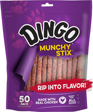 Dingo Non-China Munchy Stix Dog Chews for All Dogs, 50-Count