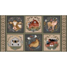 Farm Barn Animal Fabric Farm Country Cow Pig Cotton by Blank Textiles 24" Panel