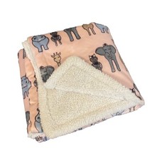 Hudson Baby Pink Sherpa Safari Zoo Animal Blanket Hippo Zebra Giraffe Elephant