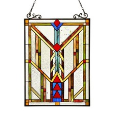 Stained Glass Tiffany Style Window Panel Arts Crafts 18" X 25" ONE THIS PRICE