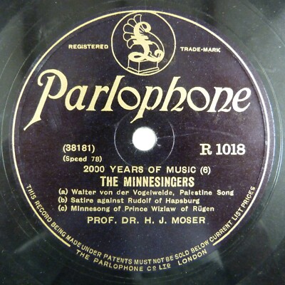 78 rpm PROF. DR. H.J. MOSER the minnesingers / the troubadours PARLOPHONE R 1018