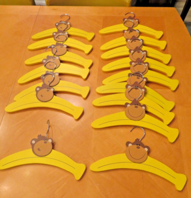 16 Wooden Painted Monkey Banana Child's Clothing Hangers 11.5'' wide