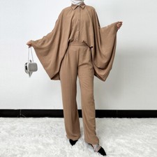 Muslim Outfits Abaya Women Blouse Top Long Pants Two Piece Set Casual Kaftan