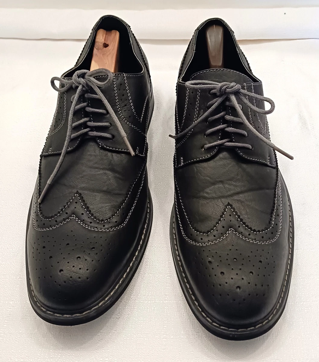 Perry Ellis wing tip dress shoes Brogue style black size m 13 man made material