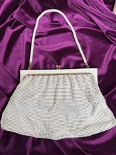Vintage Mesh Purse Evening Bag Clutch White Gold w/ Strap Closure II