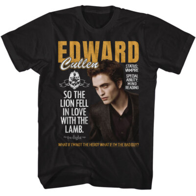 Twilight Movie T- Shirt Edward Cullen Adult New Licensed Black