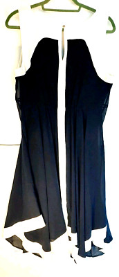 Neuwertiges Samt Chiffon Kleid UK 16 schwarz weiß asymmetrisch fließend gefüttert Event Hochzeit
