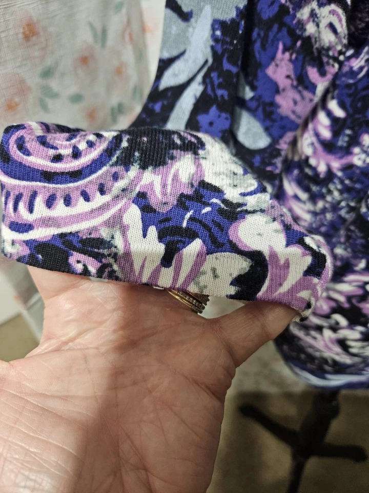 PETER NYGARD, SUÉTER MUJER MORADO/NEGRO ALGODÓN BL MANGA 3/4 GEO CUENTAS TALLA 1X Foto 4 de 4