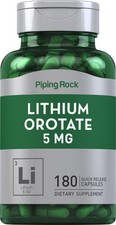 Lithium Orotate 5mg Supplement - 180 Capsules, Non-GMO  Gluten-Free