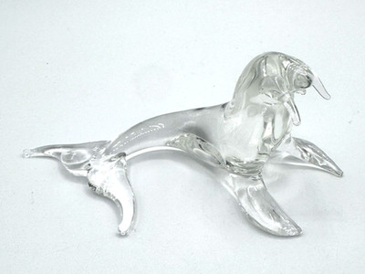 Art Glass Walrus Seal Clear Figurine Paperweight 2''X4''