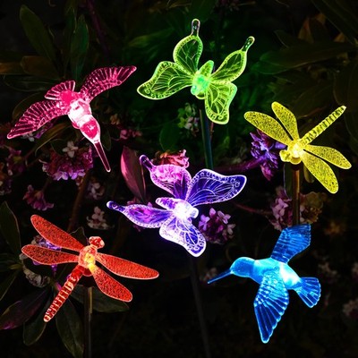 Solar Garden Lights 6 Pack Butterfly Lawn Stakes Multi Color LED Outdoor Waterpr