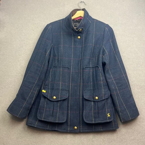 JOULES Field Coat Damen UK 14 Navy Sakko Tweed Wolle Country Karo Tartan Karo