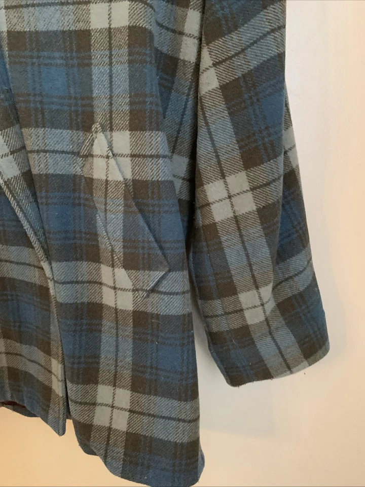 Abrigo Chaqueta Banana Republic Vintage Mezcla de Lana a Cuadros Azul Verde Botón Años 80’s Foto 3 de 4