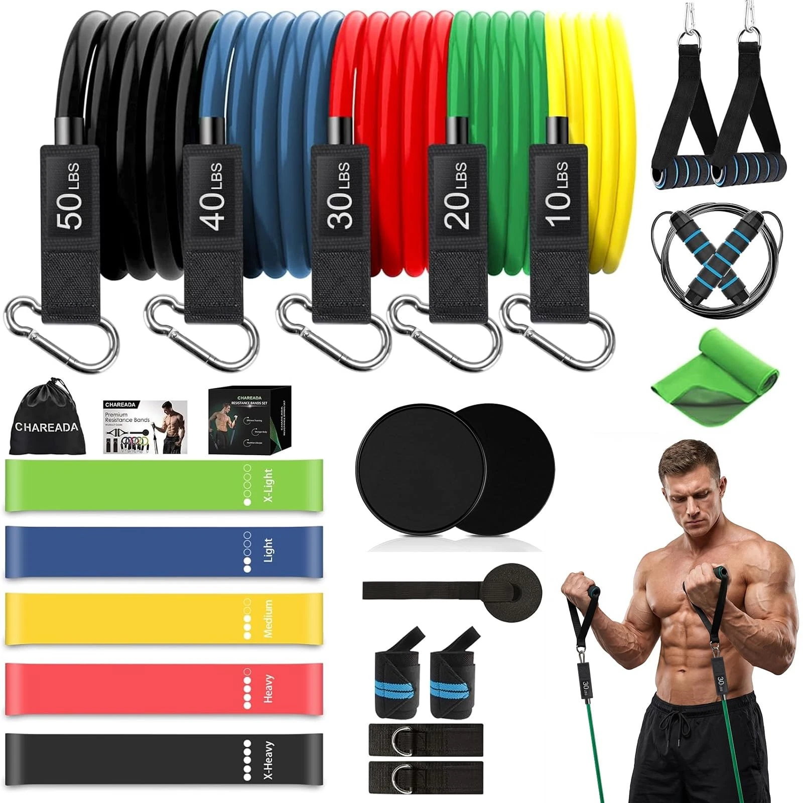 23 Pack Resistance Bands Set Workout Bands, 5 Stackable Exercise Bands 5 Loop...