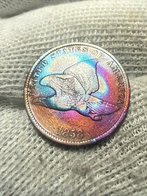 1858 1c Flying Eagle Small Cent - Original High Grade Lustrous AU Coin Toned
